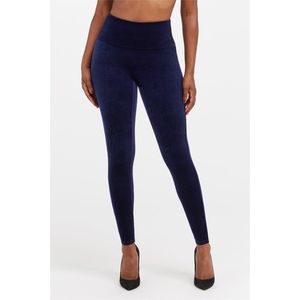 Spanx Blue/Gray Velvet Leggings XS Tummy Shaping